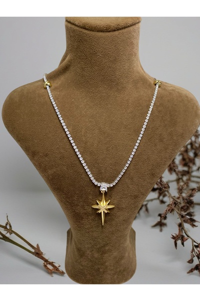 MODA Zirkon Taşlı Yıldız Uçlu 316L Çelik Kolye
