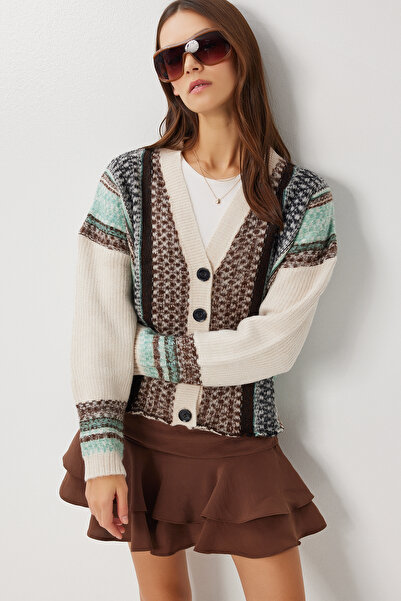 Lovelyİstanbul Soft Textured Patterned Knitwear Cardigan Lrw0009 Stone Brown