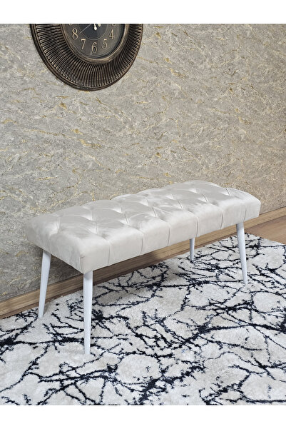 ZAFİR Beyaz Boyalı Sivriltme Ayaklı 90 cm Puf Bench - Puf - Bench - Kasalı Ot...