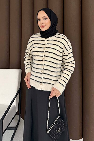 Melike Tatar Ριγέ πλεκτό ζακέτα 3-1011-1