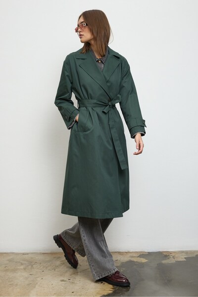 QANU Floriva Uzun Trençkot Yeşil