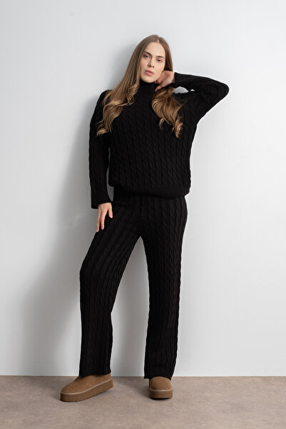 Shophia بنطلون تريكو نسائي كبير الحجم منقوش - طقم سترة