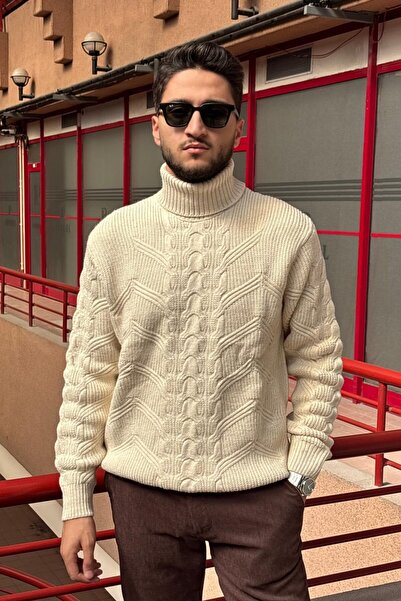 inpool Erkek, saç örgü, tam balıkçı yaka, yünlü, Old Money Culture, Kazak PLTK13