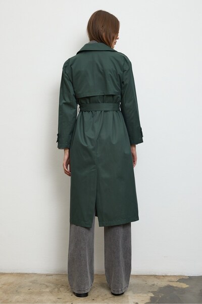 QANU Floriva Uzun Trençkot Yeşil