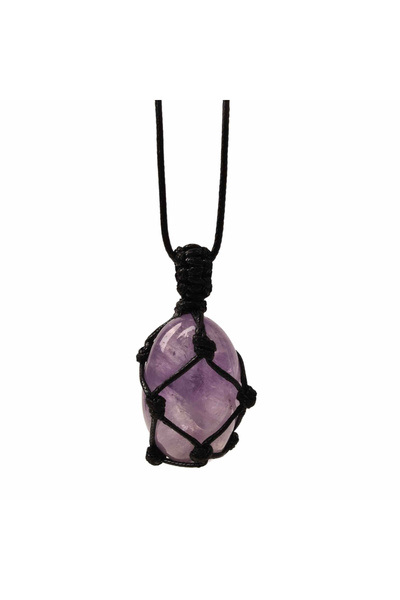 craftmystic Colier cu pandantiv din ametist de 3-4 cm și pandantiv din ametist cu mărgele vindecătoare de 3-4 cm în șnur țesut