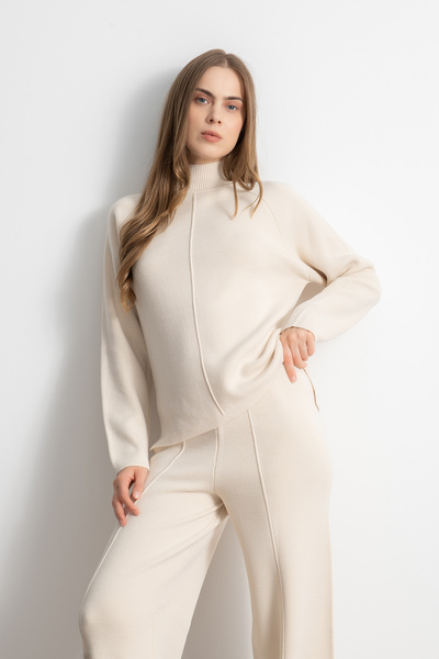 Shophia Set de tricotaje pentru femei cu detalii în relief – crem