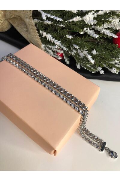 GWOMA Waterway Gurmet Chain Detailed White Zirconia Stone Steel Bracelet for ...