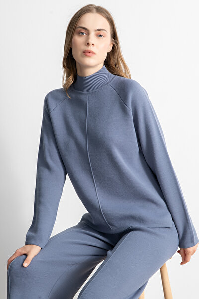 Shophia Set de tricotaje pentru femei cu detalii în relief – Albastru indigo