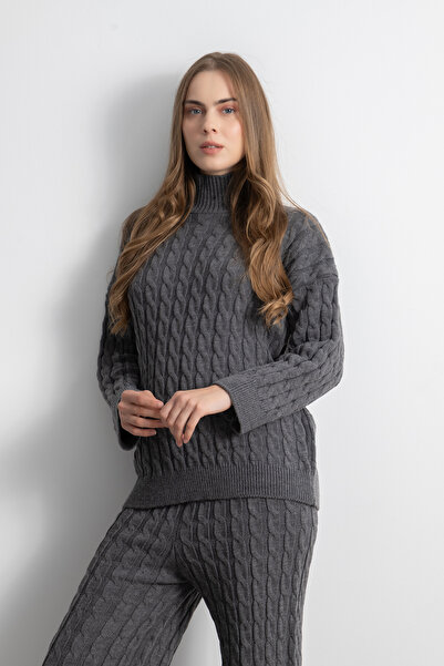 Shophia Knitted Patterned Oversize Women's Knitwear Trousers - Sweater Set