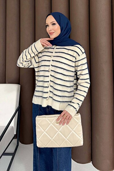 Melike Tatar Ριγέ πλεκτό ζακέτα 3-1011-1