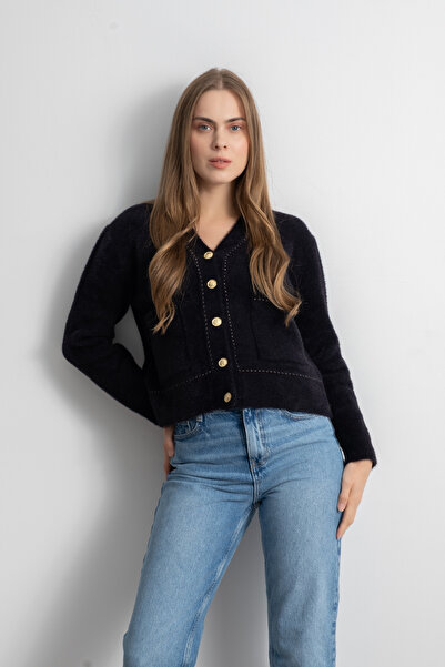 Shophia Cardigan tricotat cu textura moale pentru femei – negru