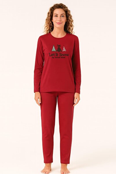 Pemilo Women's 1910-2619 Long Sleeve Lycra Sandy Pajama Set Red