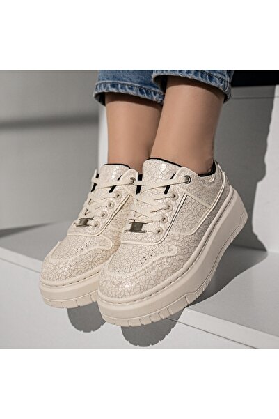 Modlet.ro Women's beige thick-sole sports shoes with print MOD13000