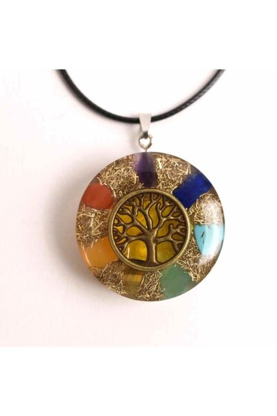 craftmystic Colier cu pandantiv 35mm cu energie orgonică cu Pomul Vieții placat cu cupru și pietre