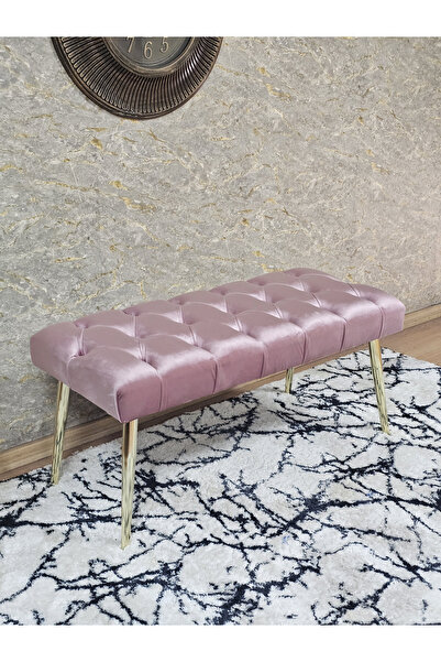 ZAFİR Gold Kaplama Sivriltme Ayaklı 90 cm Puf Bench - Puf - Bench - Kasalı Ot...