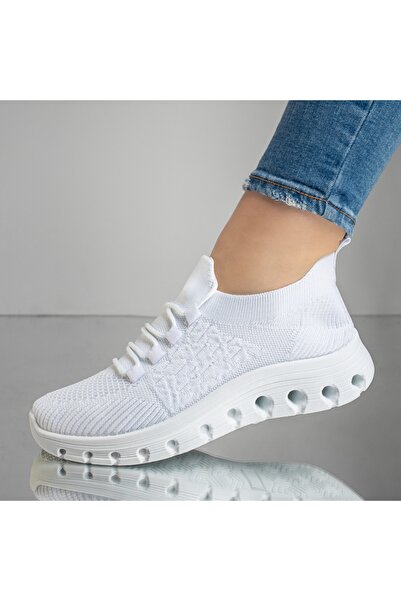 BMoD Pantofi sport cu șireturi din material textil alb pentru femei MOD13171