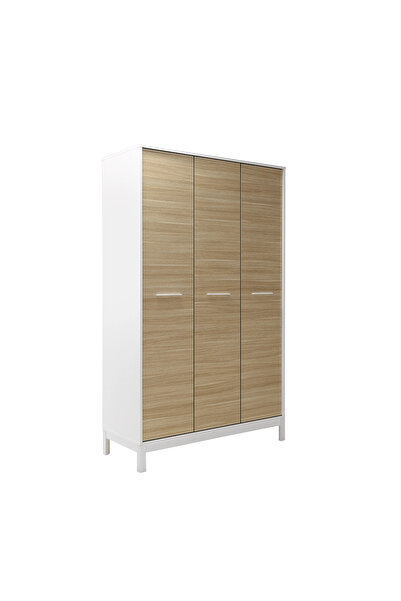 Adore Mobilya London 3 Kapaklı Gardırop-Meşe-Beyaz 120x202x52 cm (GxYxD)