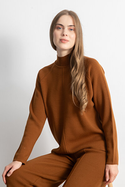 Shophia Dámská pletená souprava s reliéfním detailem – skořice