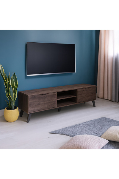 NZONE STORE طاولة تلفاز خشبية بتصميم عصري أنيق باللون الخشبي الغامق