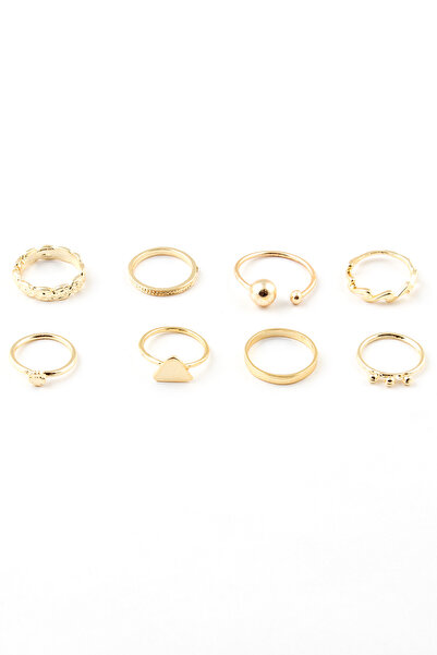 Sortie Aksesuar مجموعة خواتم مكونة من 8 قطع بأشكال مموجة ومثلثة 006