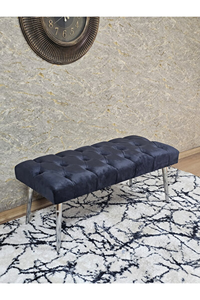 ZAFİR Krom Kaplama Sivriltme Ayaklı 90 cm Puf Bench - Puf - Bench - Kasalı Ot...