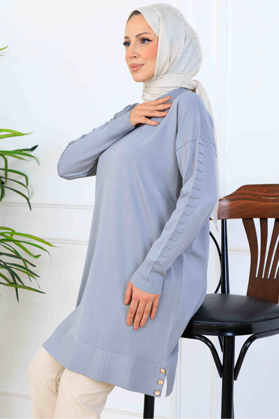 benguen Patterned Mercerized Tunic with Sleeves K5012 Gray