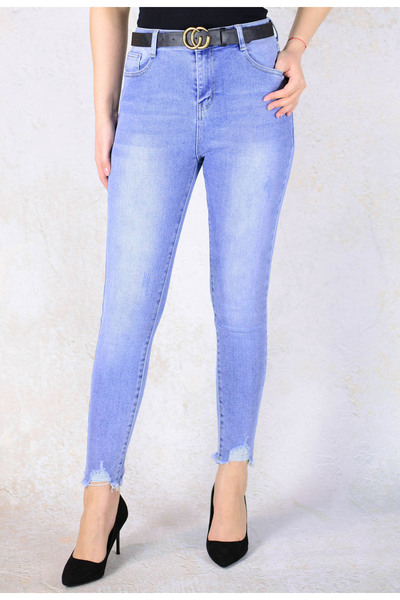 Elis Fashion Women's blue skinny jeans with high waist and black belt