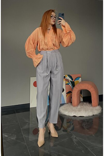 Çiğdem Sonkur Butik Çift Pensli Pantolon Gri
