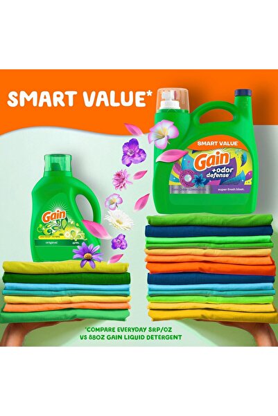 GAIN + Odor Defense Liquid Laundry Detergent Super Fresh Blast Scent, HE Compatible, 107 Loads 154 f