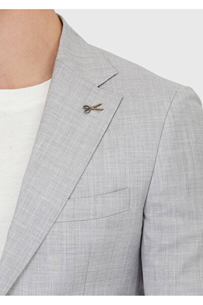 Ramsey Light Gray Plain Zeroweight Slim Fit 100% Wool Coat