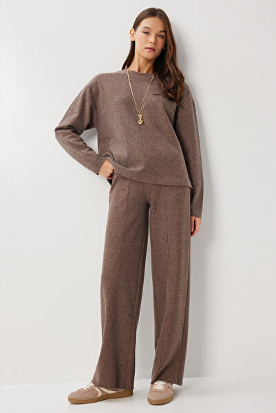 Lovelyİstanbul Yumoş Basic Knitted Top and Bottom Set Lub0273 Brown
