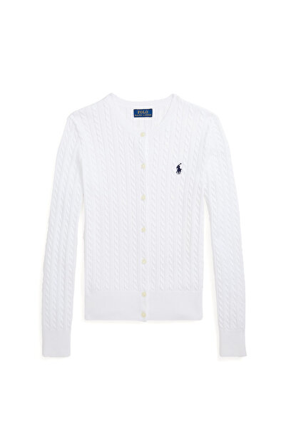 Polo Ralph Lauren Beyaz Saç Örgülü Kız Çocuk Triko Hırka