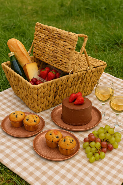 vanilinkitchen سلة تخزين للنزهات والديكور بغطاء من القش الطبيعي - سلة كبيرة ا...