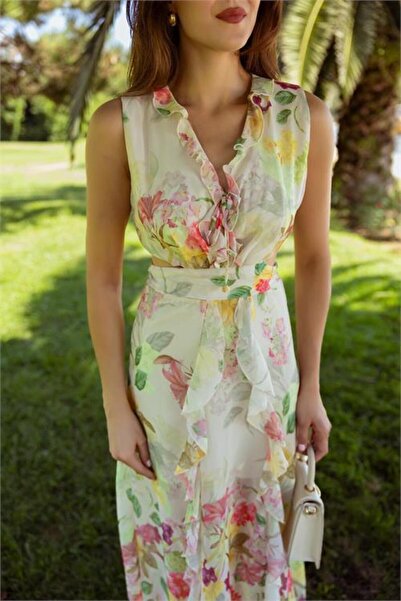 Dipmoda فستان صيفي نسائي بنقشة الزهور DPMY3788