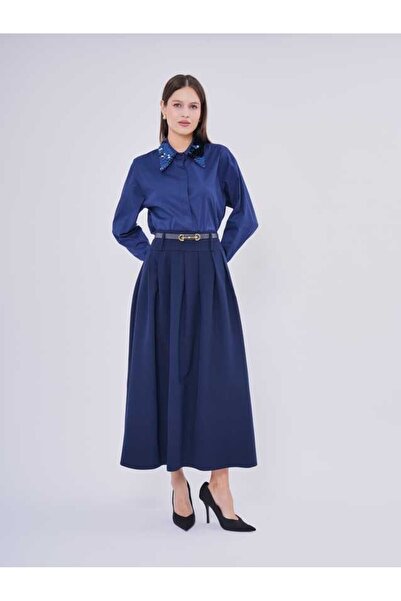 SERPİL Kadın Payetli Yaka Detaylı Uzun Kollu Klasik Gömlek 50350