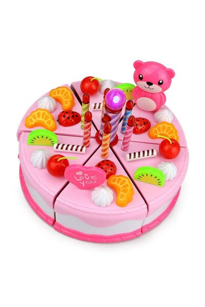 LIXADA Pink simulated birthday cake toy Set Birthday Cake Cutting Kitchen Pretend Play Toys