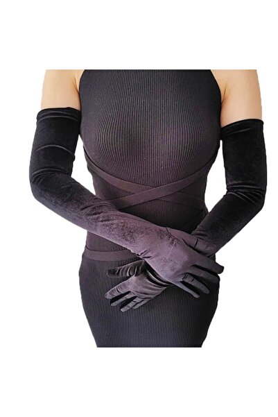 DYSTYLE - Manusi din catifea , f.lungi 70 cm negre