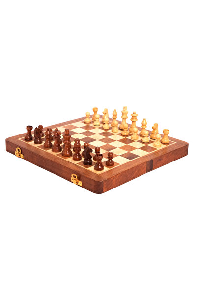 Zen Set de șah magnetic din lemn masiv, 30,5 × 30,5 cm, piese sculptate manua...