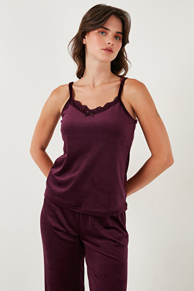 Lela Regular Fit Dantelli Yumuşak Dokulu Sabahlıklı Kadife Pijama Takımı PİJAMA TAKIMI 6095545