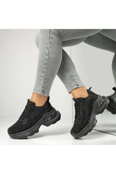 Modlet.ro Sneakerși negri cu platformă pentru femei, cu detalii metalice MOD1...