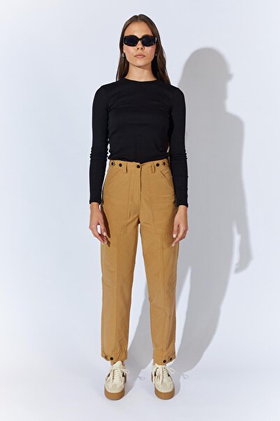 TENA Women's Camel Waist Buttoned Double Stitched Trousers