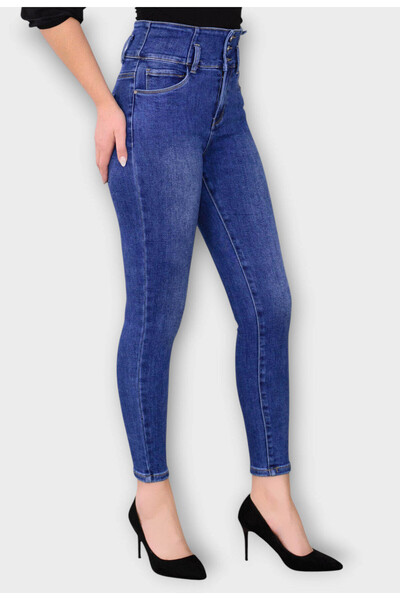 Elis Fashion Women's Blue Skinny Jeans with High Waist Corset Type