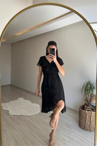 Dipmoda Γυναικείο κοντό φόρεμα σιφόν Λεπτομέρεια στο μανίκι DPNM007