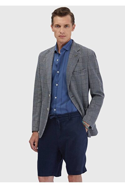 Ramsey İndigo Kareli Shirt Shoulder Slim Fit Pamuk Karışımlı Örme Ceket