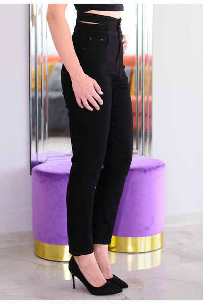 Elis Fashion Women's black high-waisted jeans with cutouts