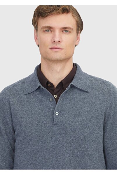 Ramsey Medium Gray Polo Neck Plain Knit 100% Cashmere Knitwear Sweater