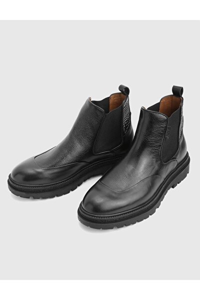 İLVİ Gelson Genuine Leather Black Men's Boots