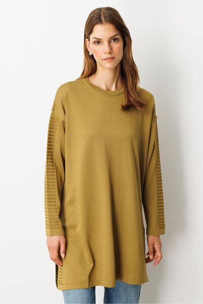 accort Yırtmaç Detaylı Triko Tunik-Y.YEŞİLİ