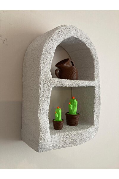 Aslan iskandinav / bohem beton duvar rafı, beton duvar nişi 2 gözlü 43x31x15 cm