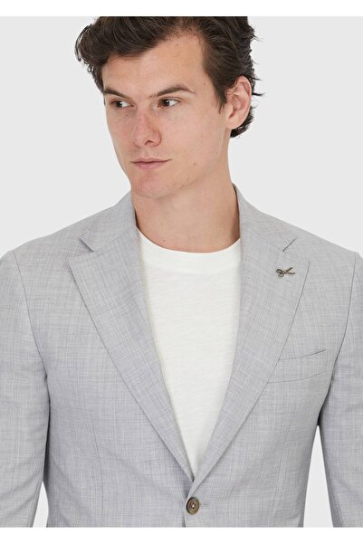 Ramsey Light Gray Plain Zeroweight Slim Fit 100% Wool Coat